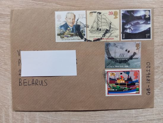 ПОДПИСАННЫЙ КОНВЕРТ. ВЕЛИКОБРИТАНИЯ. ПАРУСНИКИ И РЫБЫ.