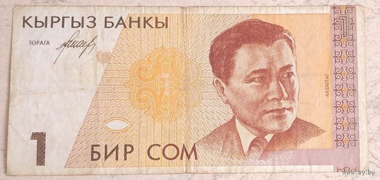 Киргизия 1 сом 1994 серия AD 5143932. Возможен обмен