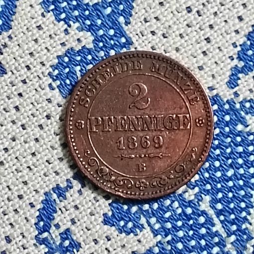 2 пфеннига(1869г.) Королевство Саксония.