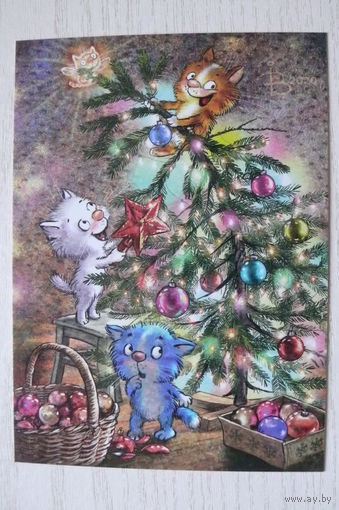 Зенюк Ирина, Новый год, котята, ёлка; 2022, чистая.