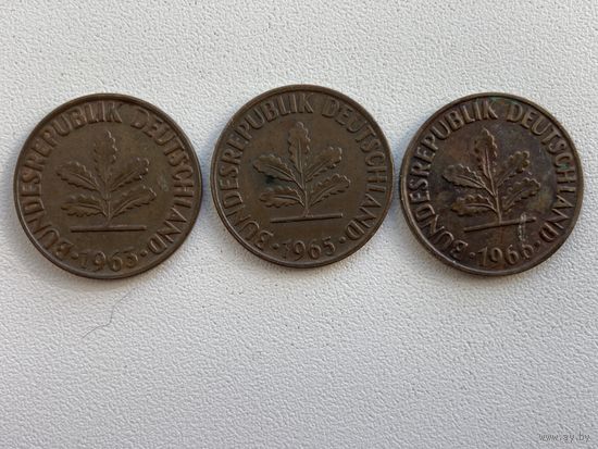 Германия ФРГ 2 пфеннига 1963 G, 1965D, 1966J