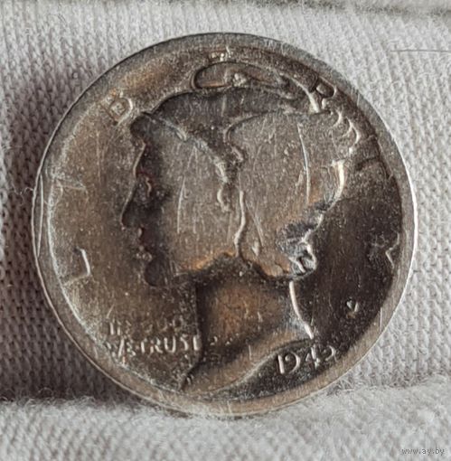 1 дайм (10 центов) 1942 года, США, серебро