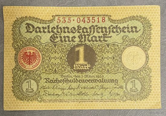 Банкнота 1 марка 1920 год. Веймарская республика.