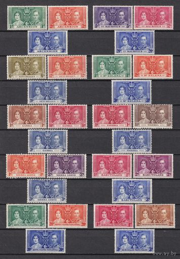25.BrKS. Великобритания. Колонии. Коронация Георга VI и Елизаветы. Африка.  Сборный лот. 1937 г. 15 полных серий. MNH.
