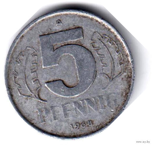 ГДР. 5 пфеннигов. 1968 г.