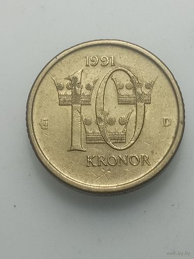 Швеция 10 крон 1991  года .