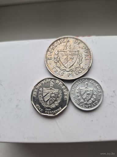 Сборный лот песо и сентаво Куба. Лот состоит из 3-х монет. Монеты не чищены. 711