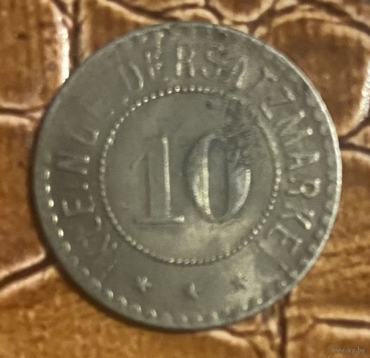 Монета 10 пфеннигов 1918 год. Гиссен. Веймарская республика.