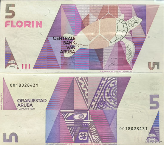 Аруба 5 Флоринов 1990 UNC П1-БК1
