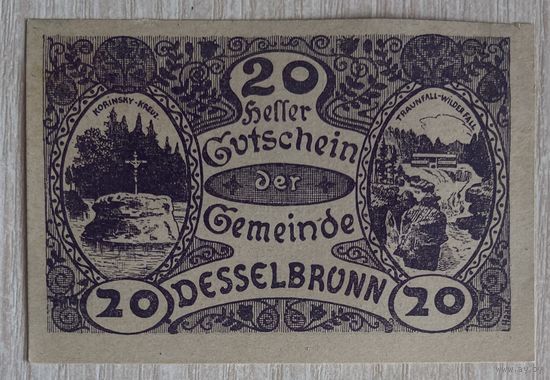 Нотгельды Австрия Дессельбронн 20 геллеров 1920 год.