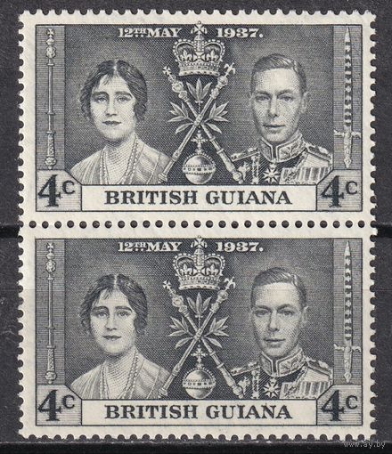 74.BrKS. Великобритания. Колонии.  Британская Гвиана. Коронация Георга VI и Елизаветы. 1937 г. 4C. Mi.#174. Пара. MNH.