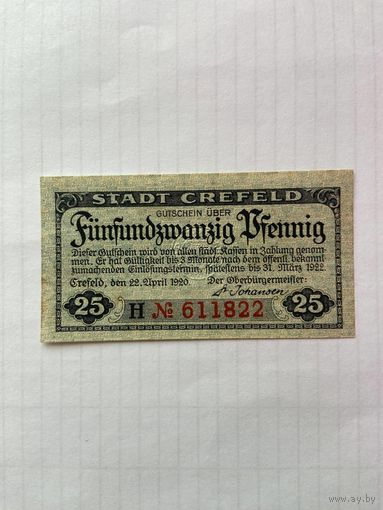 25 пфенигов (нотгельды) Германия г.Крефельд -1402