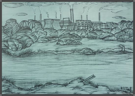 Индустриальный пейзаж, смешанная техника, бумага 2008, Котов Олег