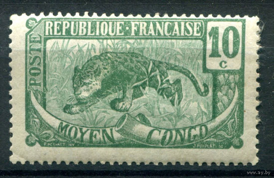Французские колонии - Среднее Конго - 1922г. - леопард, 10 с - 1 марка - MH [Mi 21]. #4-W1-129-A-1