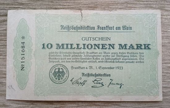 Werty71 Германия 10 миллионов 10000000 марок 1923 Франкфурт на Майне банкнота гроссгельд 2