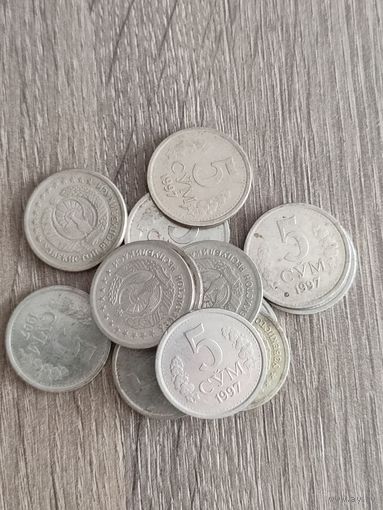 Узбекистан. 5 сом 1997года.