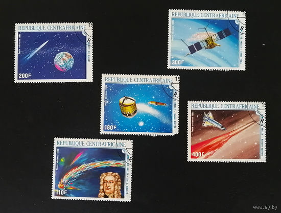 ЦАР 1986 г. АВИА. Появление кометы Галлея. Космос, полная серия из 5 марок #0059-K1P6