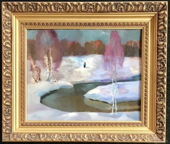 Зимняя Беларусь, 1983г. Х/М на картоне. 44,5х38 см.