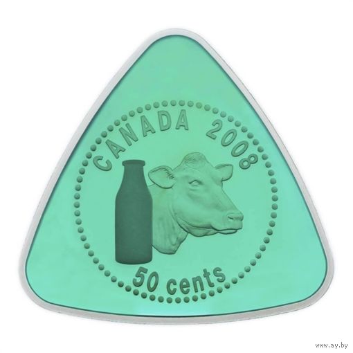 Канада 50 центов 2008г. "Подставка для молока". Монета в капсуле; подарочном футляре; номерной сертификат; коробка. СЕРЕБРО 20гр.