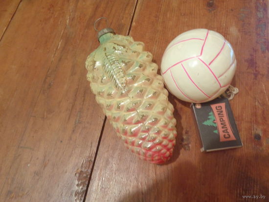 Елочная игрушка. Шишка. Мяч. Толстое стекло