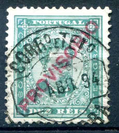 Португалия (Королевство) - 1892/93г. - Король Луиш I, надпечатка Provisorio, 10 R - 1 марка - гашёная [Mi 81]. #1-Po-11-A-1