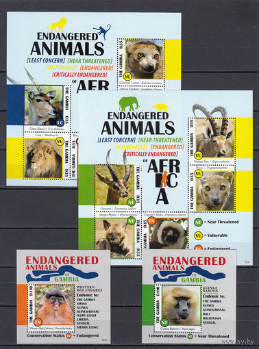 Фауна Африки. Гамбия. 2012. 2 малых листа и 2 блока. Michel N 6720-6729, бл853-854 (42,0 е).
