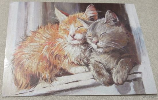 Посткроссинг. Открытка "Февральские окна", худ.Ольга Симонова (10х15). Прошла почту. Художественные марки, чёткий штемпель.