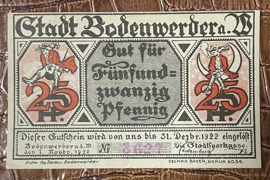 Нотгельд 25 пфеннигов 1922 год. Боденвердер. Веймарская республика