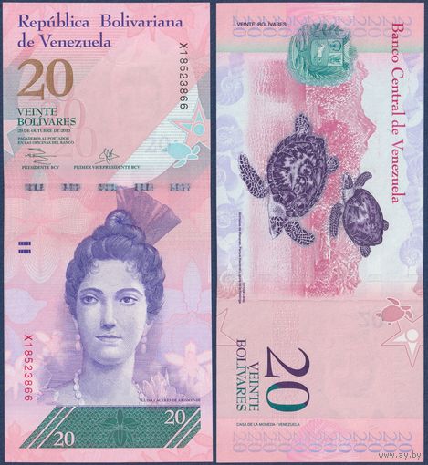Венесуэла, 20 боливаров 2013 г., P-91f (X, 29.10.2013, героиня войны Мария Луиза Касерес Диас де Арисменди), UNC