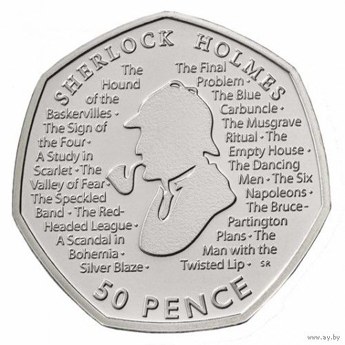 Великобритания 50 пенсов, 2019 Шерлок Холмс UNC