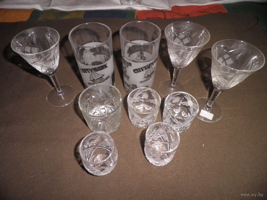 Хрусталь из СССР,стаканы,рюмки,фужеры,10 предметов.С рубля