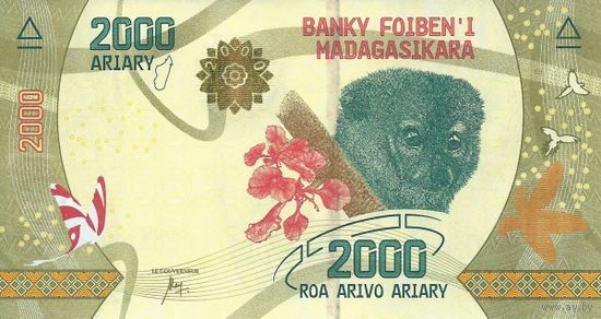Мадагаскар 2000 ариари образца 2017 года UNC p101(1)
