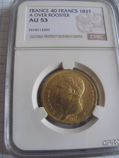 40 франков 1811 А перегравировка знака мон двора Редкая разновидность не встречается выше AU55 Наполеон