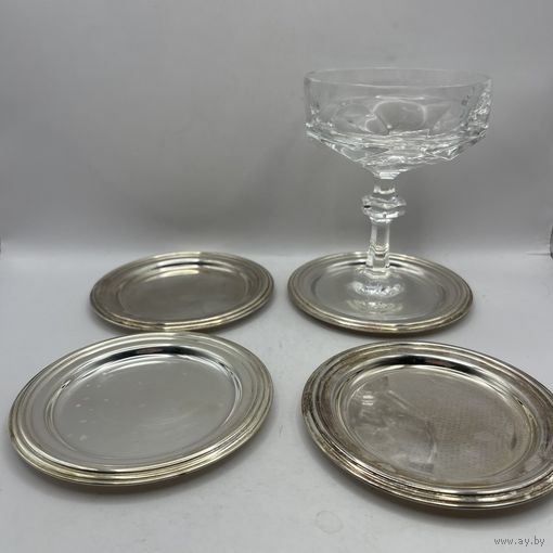 Набор посеребренных подставок для бокалов, 4 шт. Италия.  3788