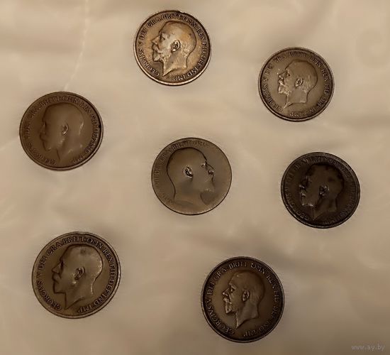 Великобритания монеты 1 пенни разных годов бронза 7 штук лотом