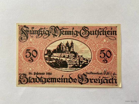Нотгельд 50 пфеннигов Брейшах. Веймарская республика - 1602