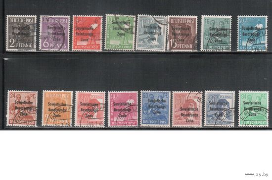 Германия-1948,(Мих.182-197) гаш.,  Стандарт, Надп., Советская зона оккупации,(полная серия)