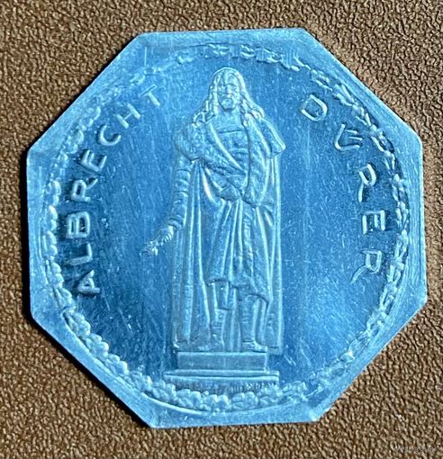 Германия Нюрнберг нотгельд 20 пфеннигов 1921 год. Статуя Дюрера. трамвайный жетон