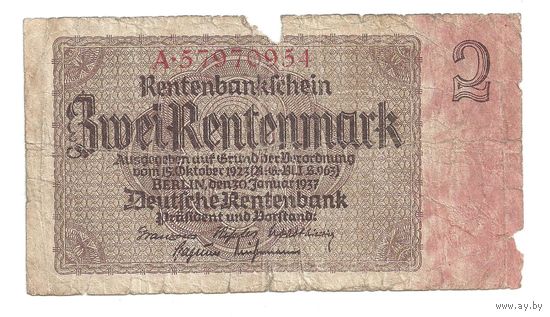 Германия 2 рентенмарки 1937 г.