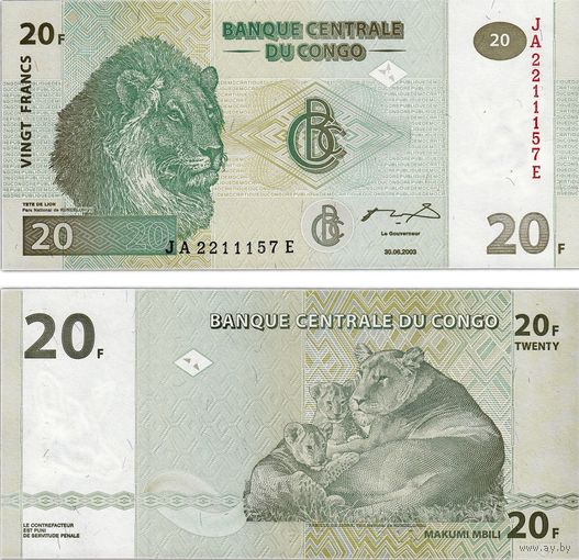 Конго 20 франков 2003 год UNC
