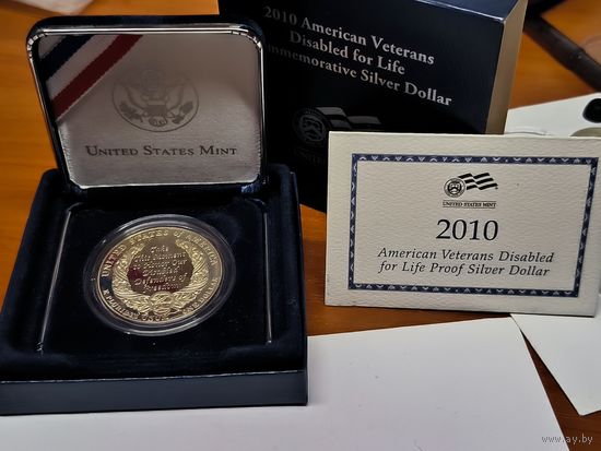 1 доллар 2010 США - инвалиды войны. Подарочный набор! С сертификатом!