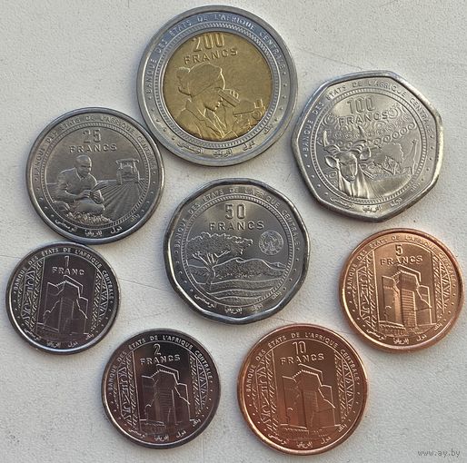 Центральная Африка 1, 2, 5, 10, 25, 50, 100, 200 франков 2024 г. Набор 8 монет
