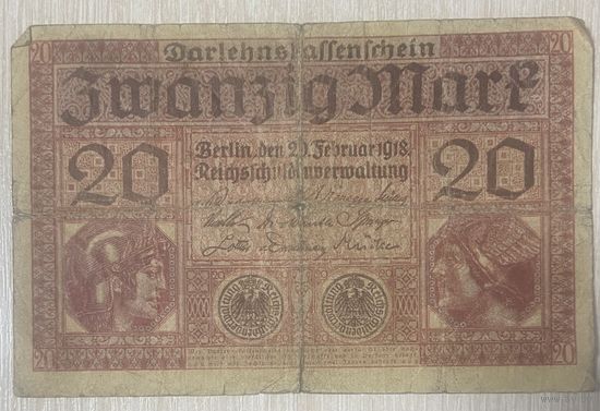 Банкнота 20 марок 1918 год. Германская империя.