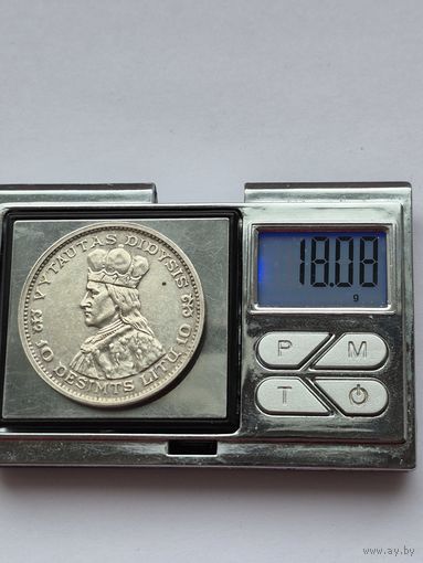 10 лит 1936 года. Литва. Серебро 750. Монета не чищена. В2 45627.