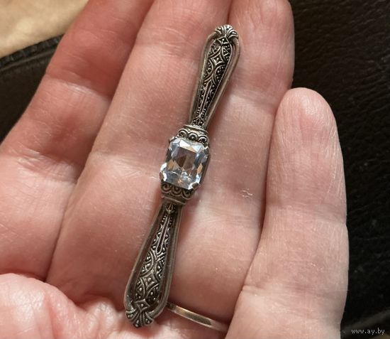 Брошь Планка Антикварная Серебро 935 Аквамарин ? Германия