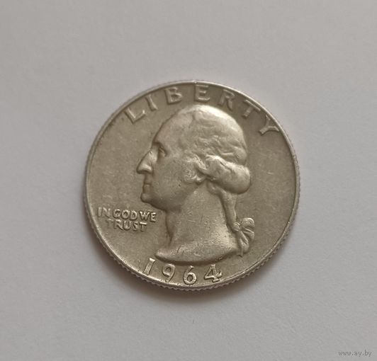 25 центов. 1964 г. 900 пр.,Вашингтонский Квотер.США.
