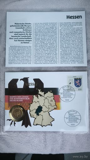 Набор в честь восстановления Германии "1 марка+ конверт +  марка первого дня гашения"Гессен "