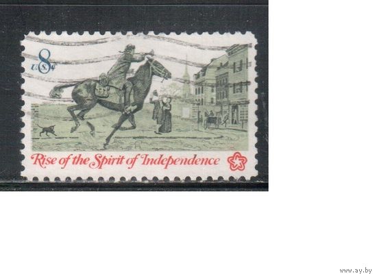 США-1973, (Мих.1107) , гаш. , 200-лет независимости, Почтальон, Лошади  (одиночка)