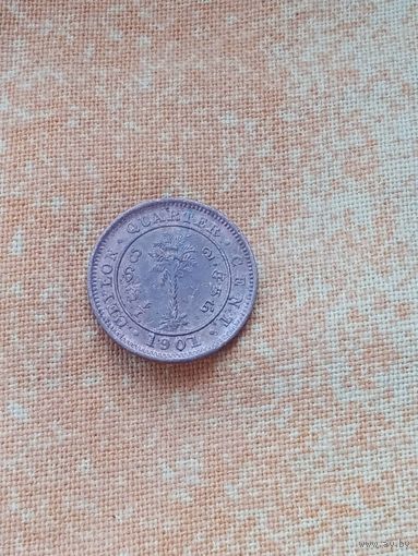 21. Распродажа! Британский Цейлон 1/4 цента 1901 г. Редкая! AUNC!