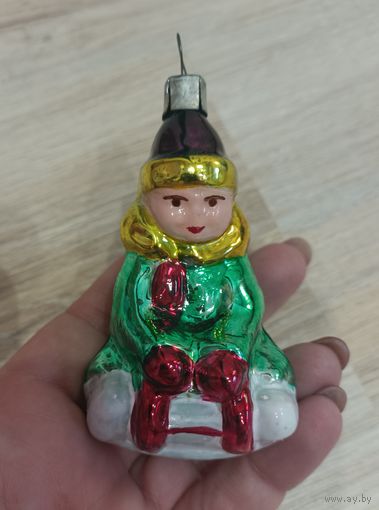 Елочные игрушки, стекло, саночник, мальчик на санках, каталог, толстое стекло